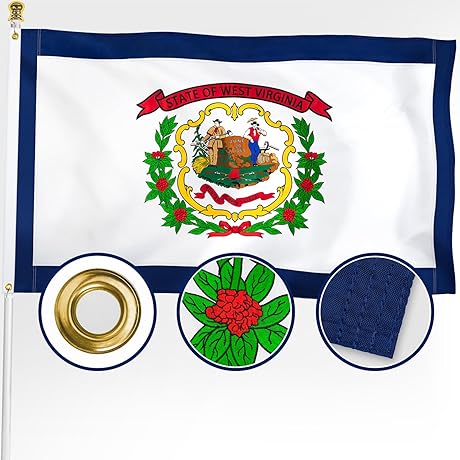 Premium West Virginia State Flag 3x5 ft for Outdoor Use: Double-Sided Embroidered,...
