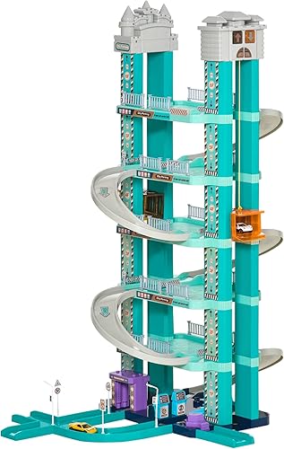 Qaba Juego de juguetes de garaje para niños juegos de estacionamiento de 6 niveles juego de rampas de coche con auto Maunal y elevadores eléctricos