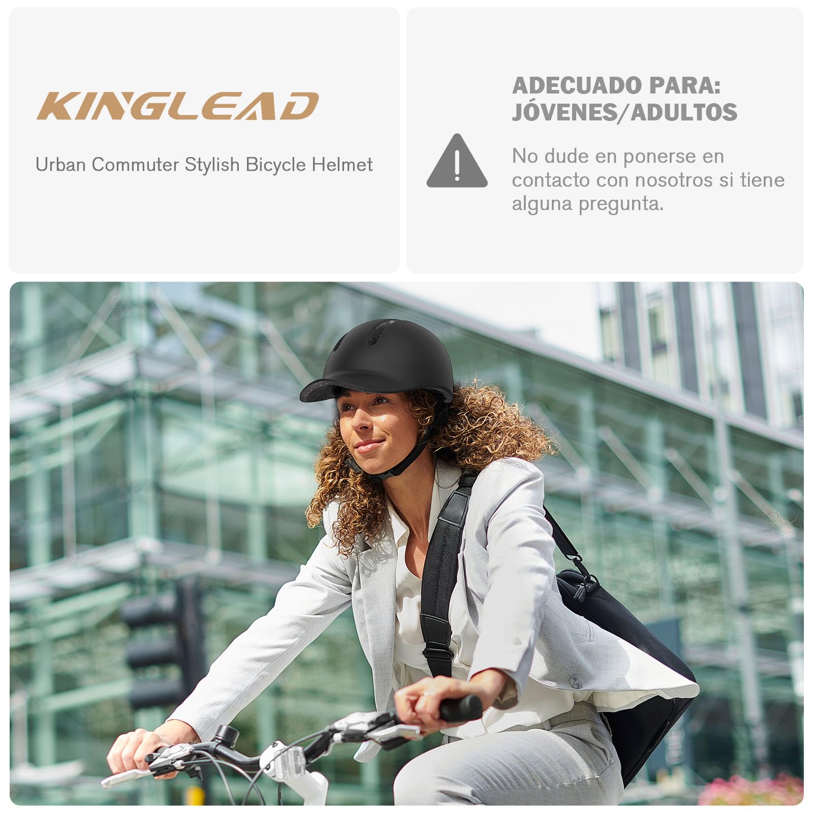 KINGLEAD Casco de Bicicleta, Casco Urbano Commuter, Elegante Casco de Bicicleta para Hombre y Mujer, para Ciclismo, Trekking, Ciudad, Scooter, Casco Ajustable