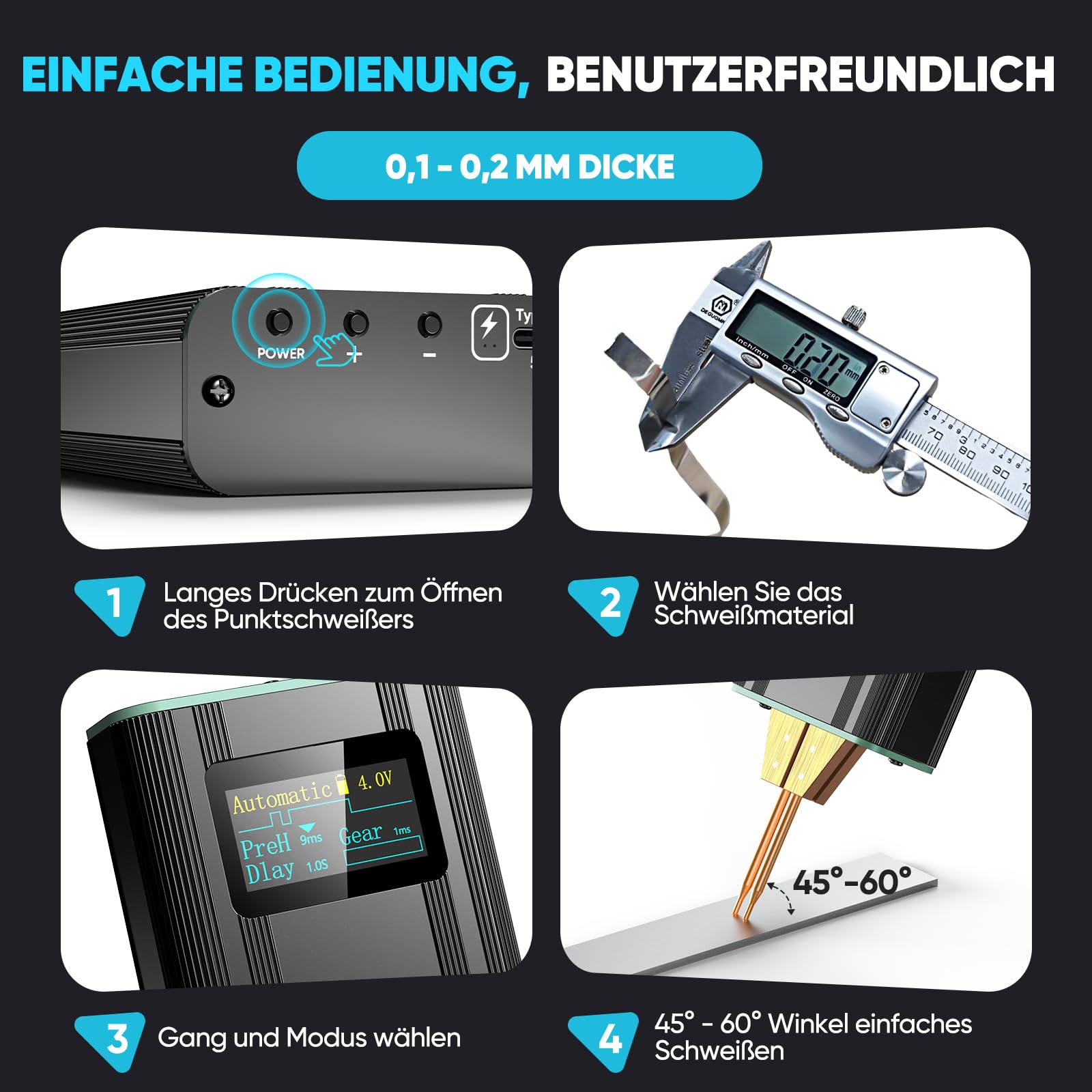 SEESII Punktschweißgerät für Akkus: Mini Schweißgerät mit wiederaufladbarem Akku, Spot Welder für vernickelte Folien bis 0,2 mm – zum Zusammenbau und Reparieren von Batteriepaketen