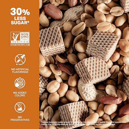 Miniatura 4 de Loacker Quadratini - Galletas de oblea de mantequilla de maní grandes, 30% menos de azúcar, obleas crujientes de primera calidad con relleno de