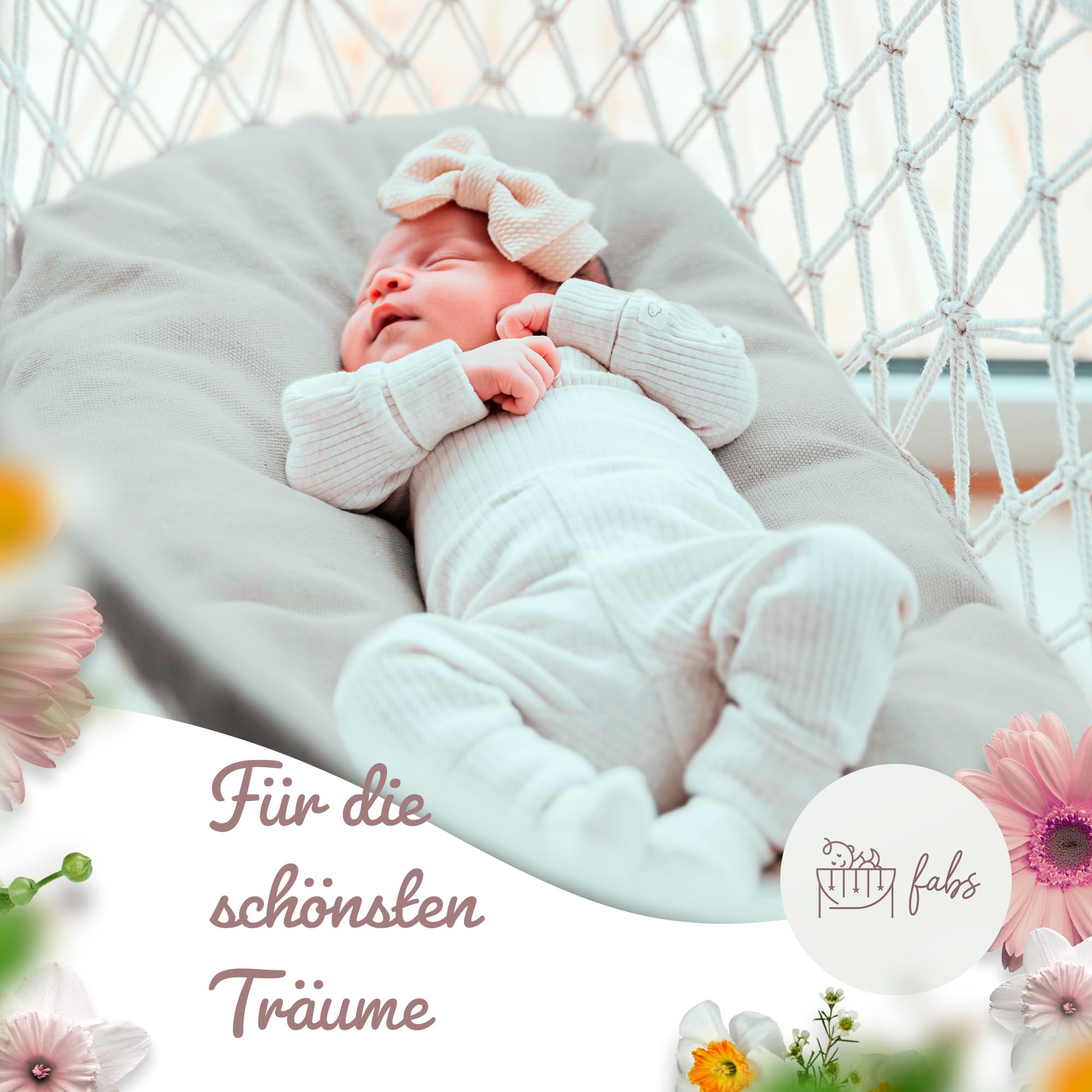 fabs Baby Wiege, Schöner Moseskorb zum Schlafen & Beruhigen, Hängewiege im Makramee Look, Hochwertiges Hängebett, Das Babybett für Tag -Nacht