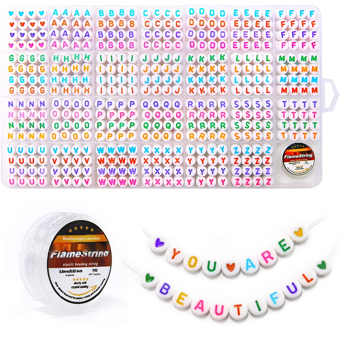 Eppingwin 1400 pcs Letter Beads, 4x7 mm Beads, Beads for Jewelry Making, Beads for Bracelet Making, Alphabet Beads, in 28 Grid Box (White Colored)