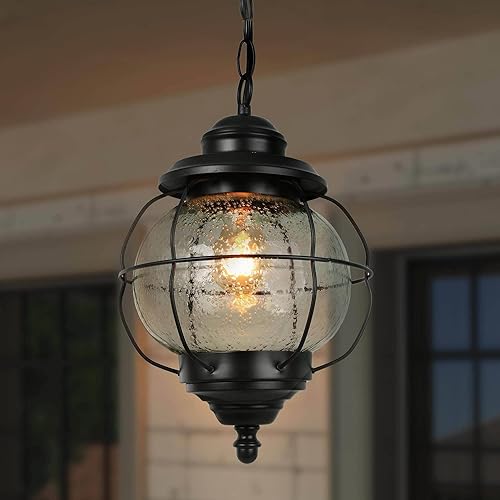 Optimant Lighting Lámpara colgante negra para exteriores, modernas luces colgantes para exteriores para porche con cadena ajustable, iluminación