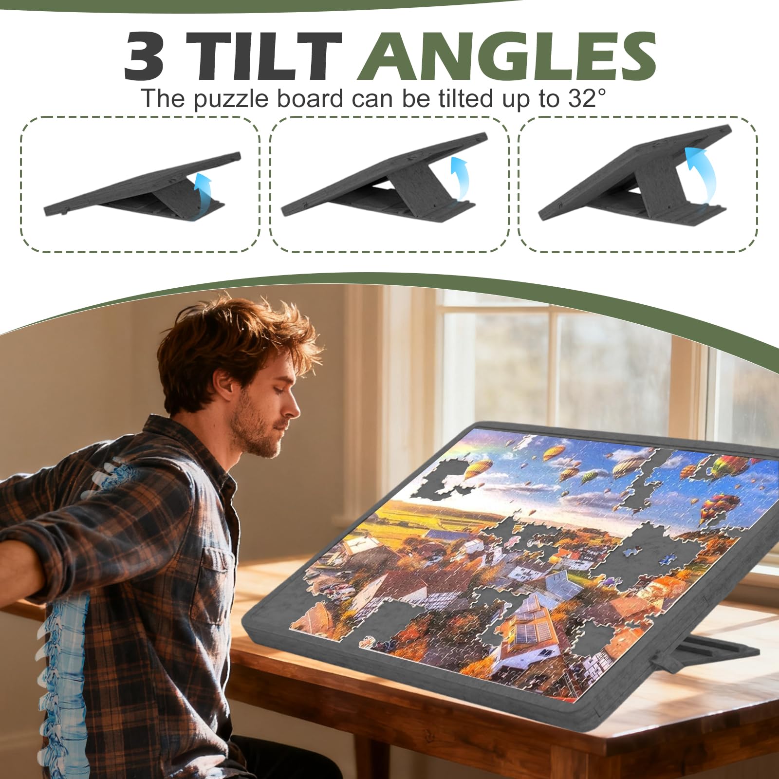 Jigsaw Puzzle pieghevole con 4 cassetti, tavolo puzzle portatile con supporto 2 in 1 e copertura, super leggero in feltro con 6 scomparti, accessorio puzzle per fino a 1000 pezzi (nero)