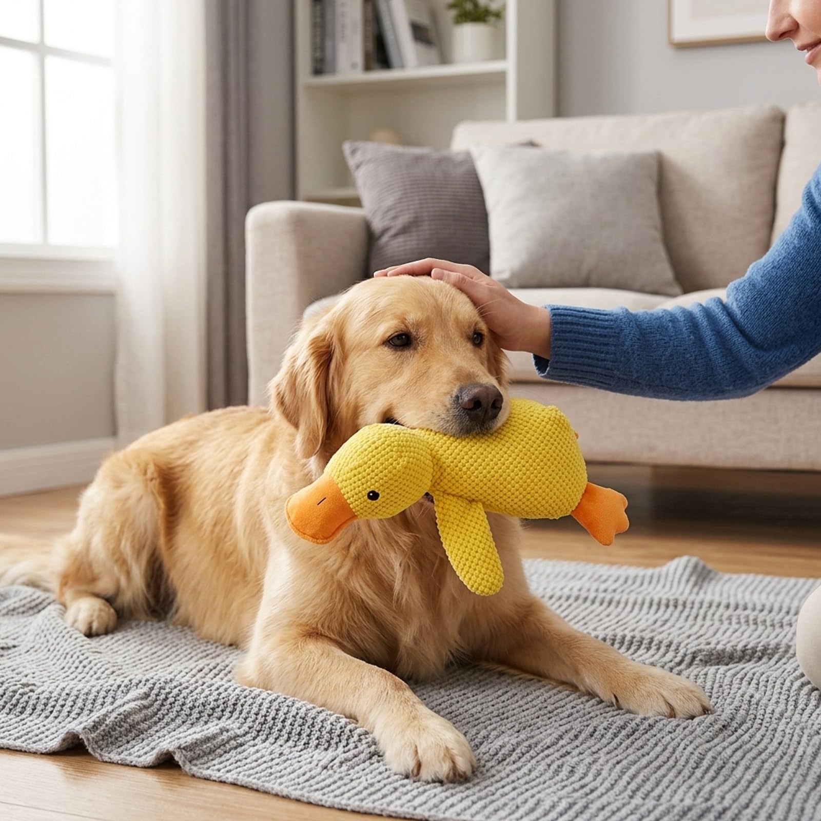 1 Stück Anti Stress Ente für Hunde, 32x28 cm Hundespielzeug Welpen, Anti Stress Ente, Unzerstörbares Kuscheltier für Hunde,Hundespielzeug Ente Gelb