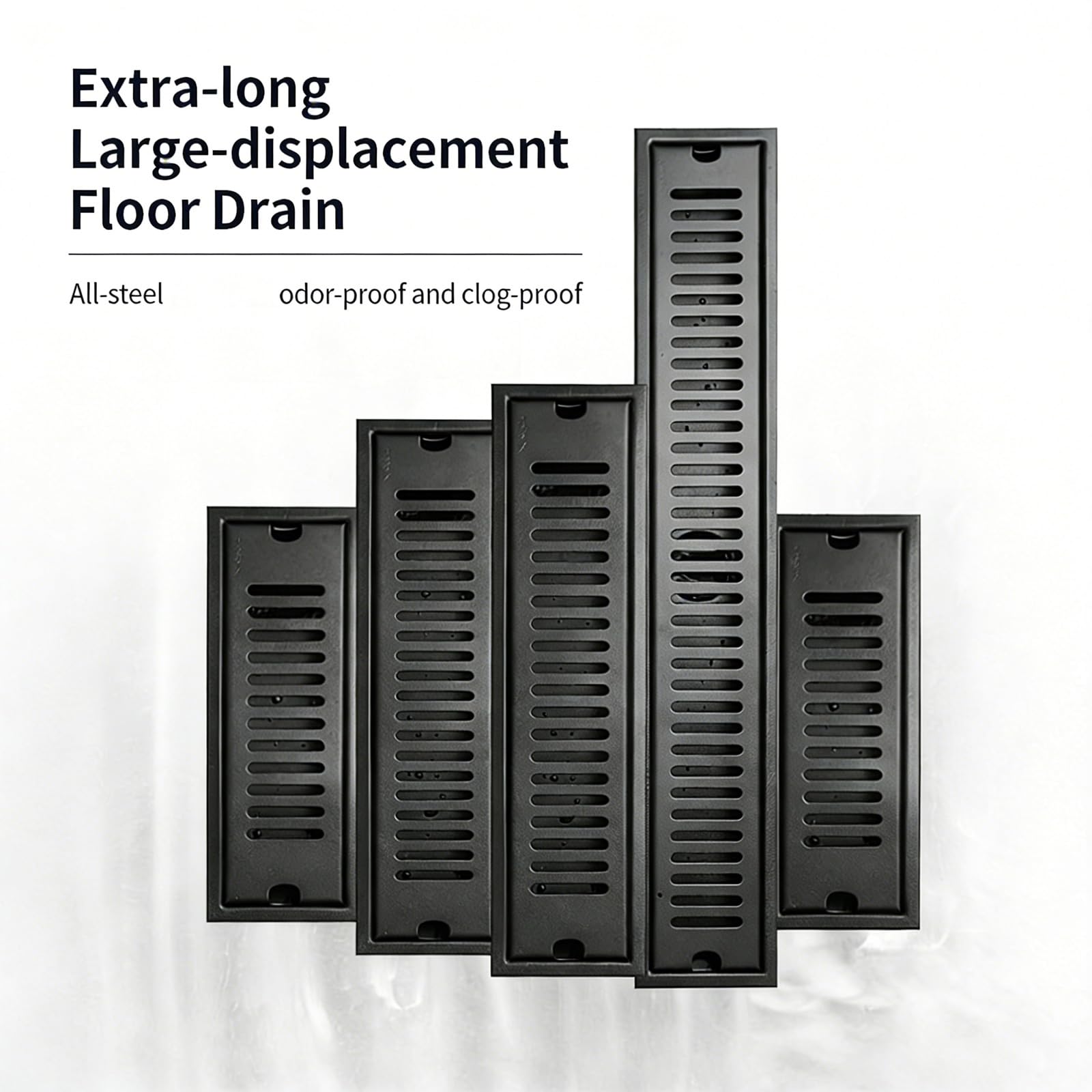 Filtro rectangular antiolores para recoger el pelo, rejillas de desagüe de suelo, ducha de acero inoxidable para flujos de agua eficientes, colador de ducha de baño