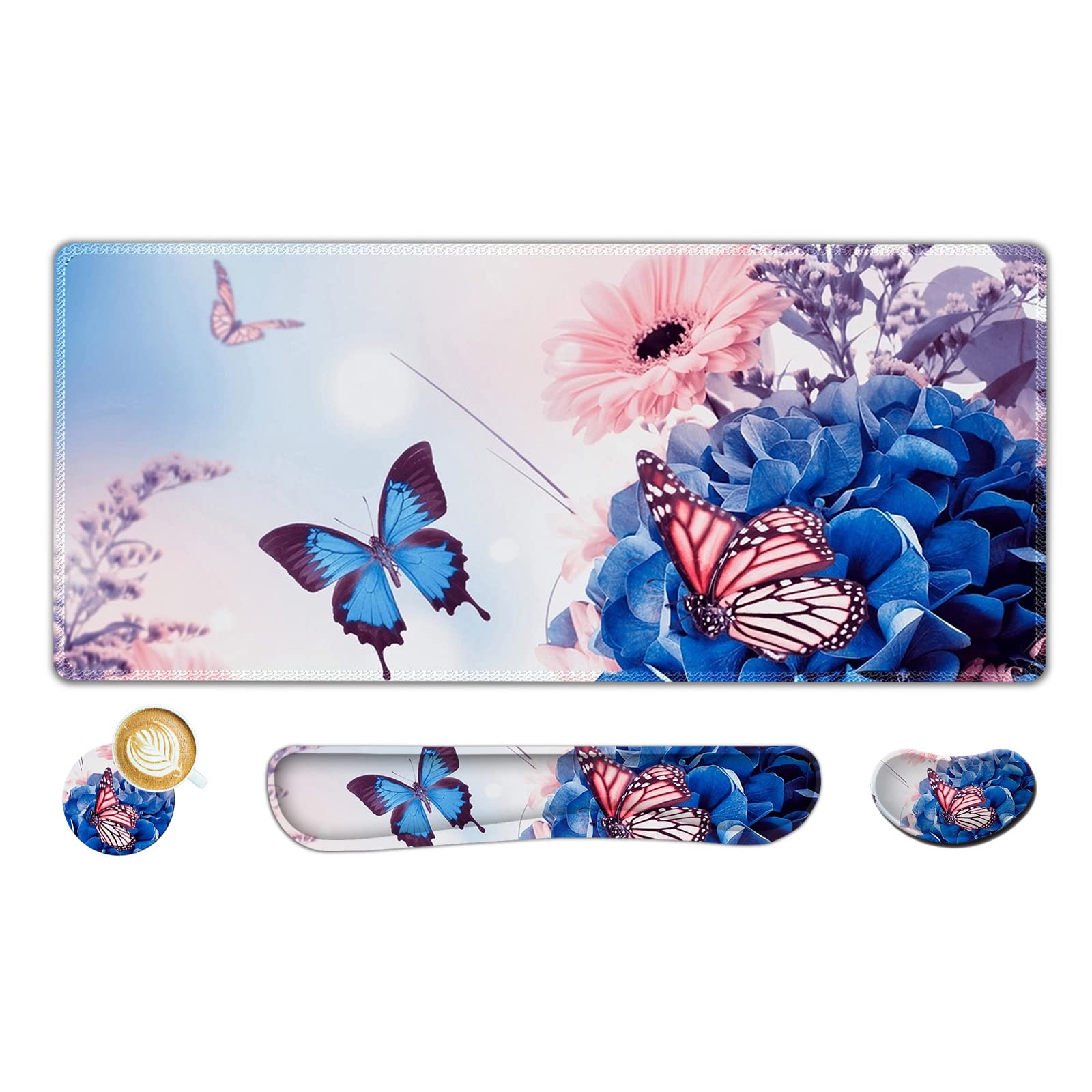 AIMSA Large Gaming Mouse Pad Set, Keyboard Wrist Rest Support Mouse Pad, Ergonomic Memory Foam Multifunctional Extended Desk Mat 35x15.7in Anti-Slip