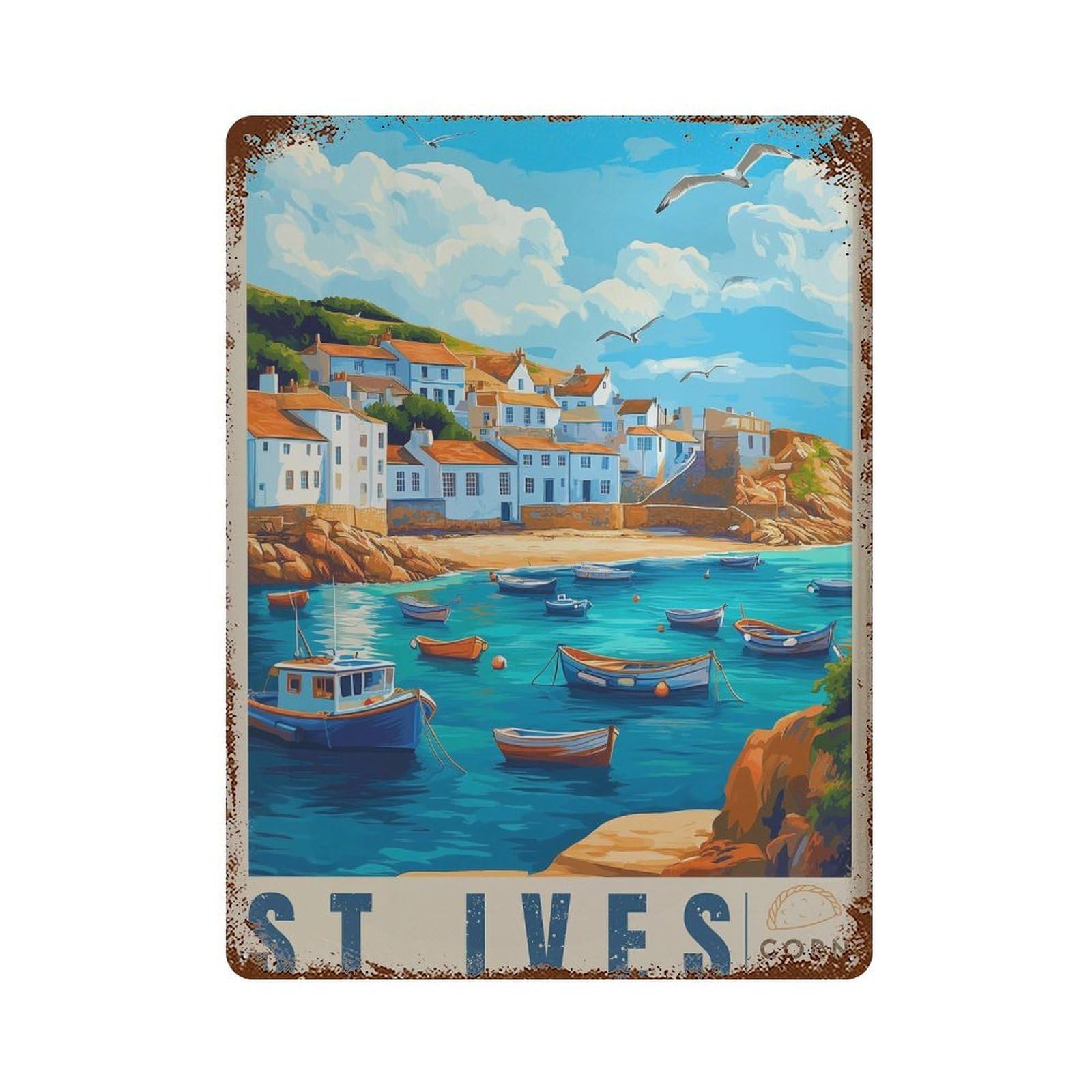 xiaoxiaoshen St Ives Cornwall Harbour Boats Seaside Travel Wall Decor Art Metal Tin Poster Modern Home Decor Art Home Bar Shop Decorations Vintage Sign 40x30cm