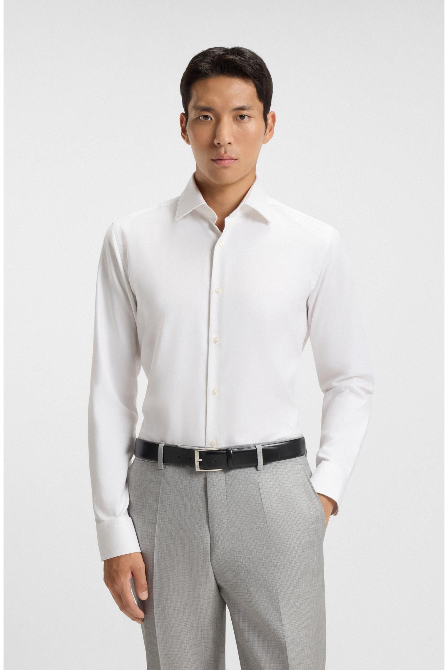 BOSS Camicia da uomo H-HANK-kent-C1-214 Slim Fit Twill in cotone elasticizzato facile da stirare