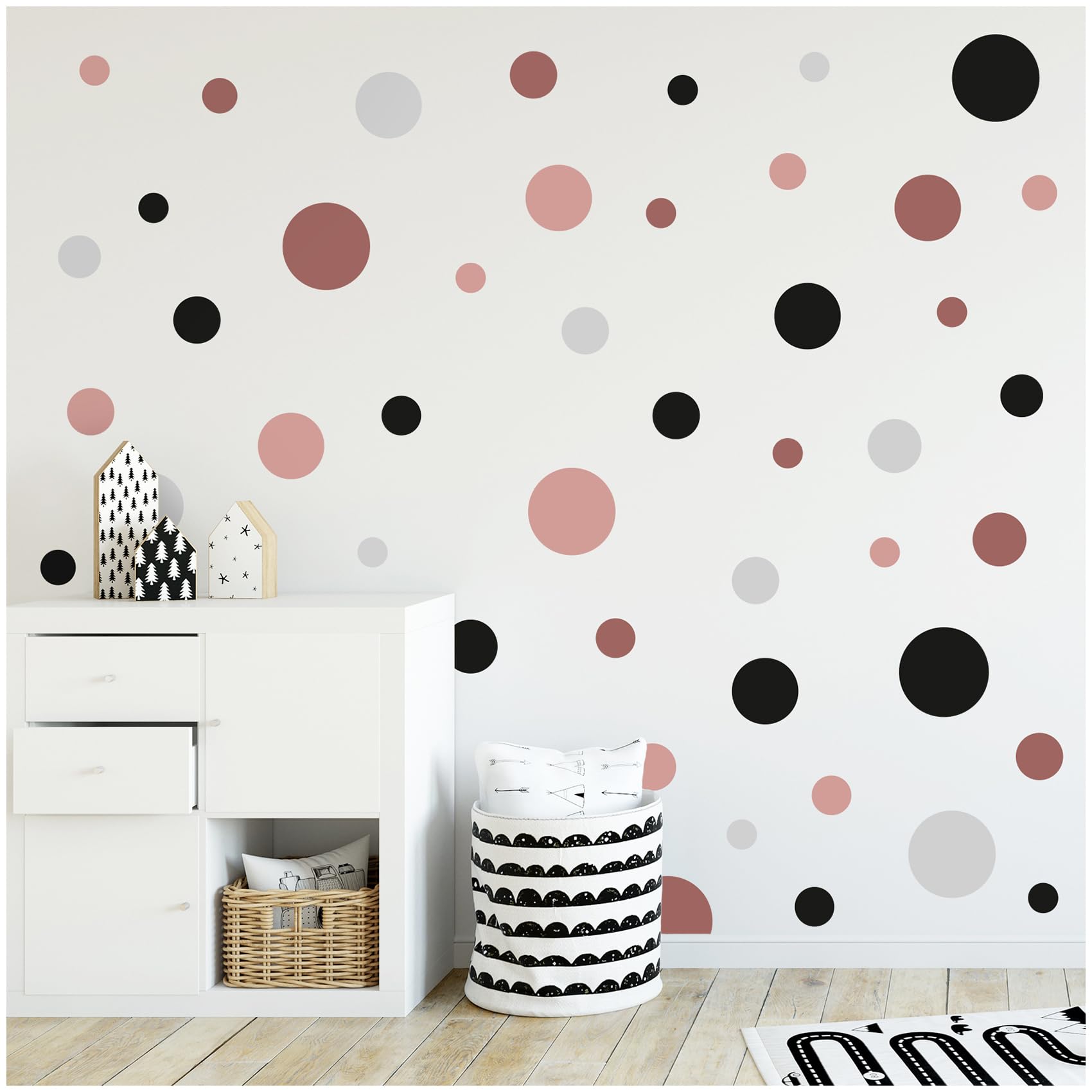 yabaduu Kreise Set 120 Stück Punkte Wandtattoo Kinderzimmer Schlafzimmer Babyzimmer Aufkleber Folie Deko Selbstklebend für Junge Mädchen Pastell Y068 (Y068-1 Altrosa)