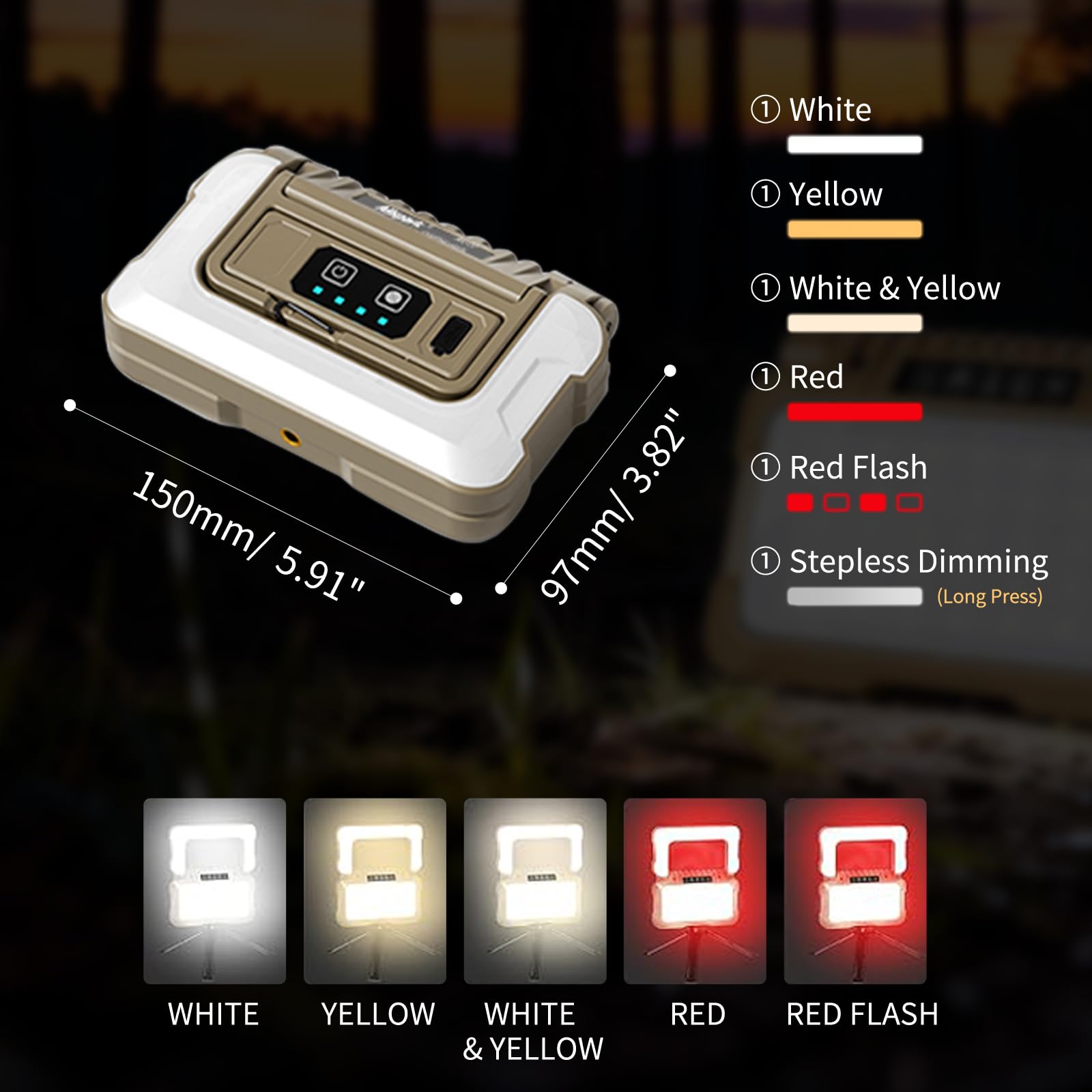 1500LM Wiederaufladbare Campinglaterne Tragbare Faltbare Campingleuchte USB-C Arbeitsleuchte 6 Modi 3 Lichtquellen 0,6 cm Schraubenadapter Tragbarer Projektor