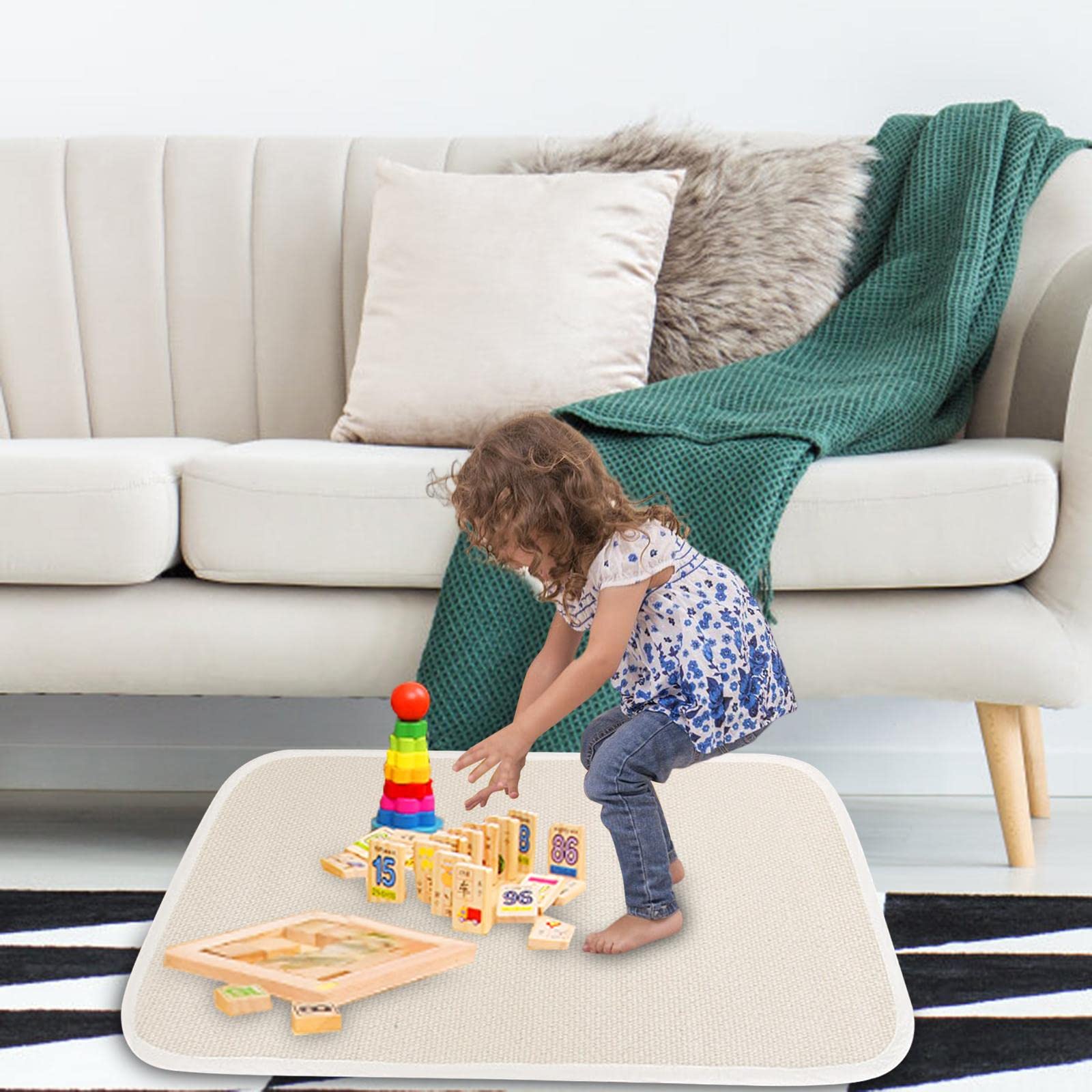 Tappeto per Bambini, Tappeto da Lavoro Lavabile E Riposizionabile, Tappetino Educativo per La Prima Infanzia, Comodo per Riporre Oggetti, T, S