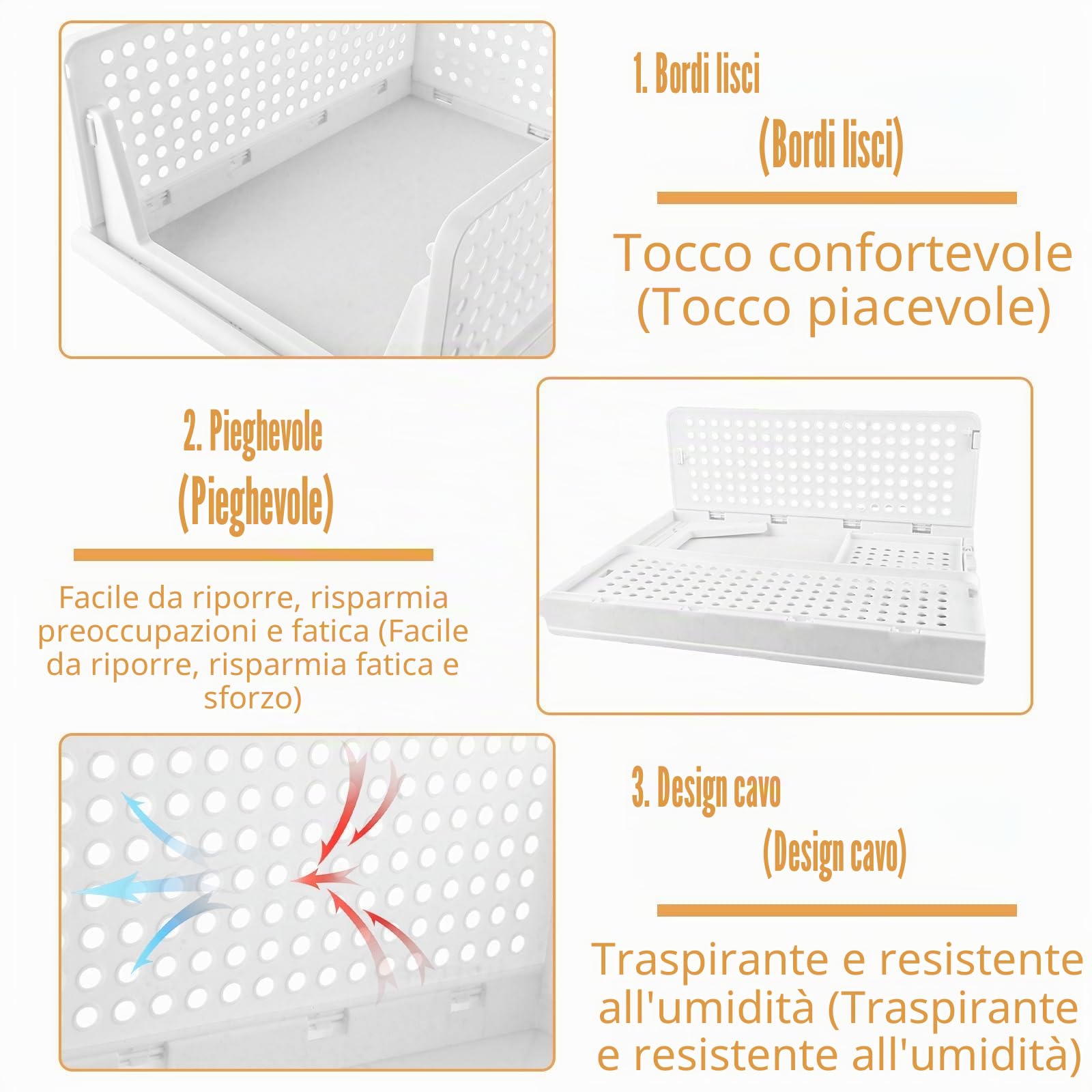YOUNTHYE Organizer Armadio 5 Pezzi Cassetti per Armadio Interno Pieghevole Scatole Contenitori Impilabili per Vestiti Bianco 42.5x33.5x18CM
