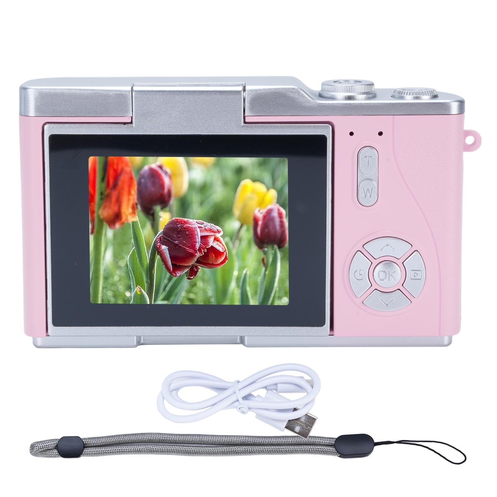 Fotocamera Fotografica Digitale 1080p 48mp da 2,4 Pollici HD Display 8x Videocamera Zoom Elettronica per Fotografia Esterna (Roseo)