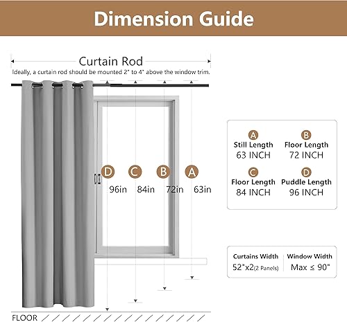 Miniatura 4 de Cortinas 100% opacas con ojales para dormitorio de 84 pulgadas de largo, juego de 2 paneles de cortinas de bloqueo para sala de estar (52 pulgadas