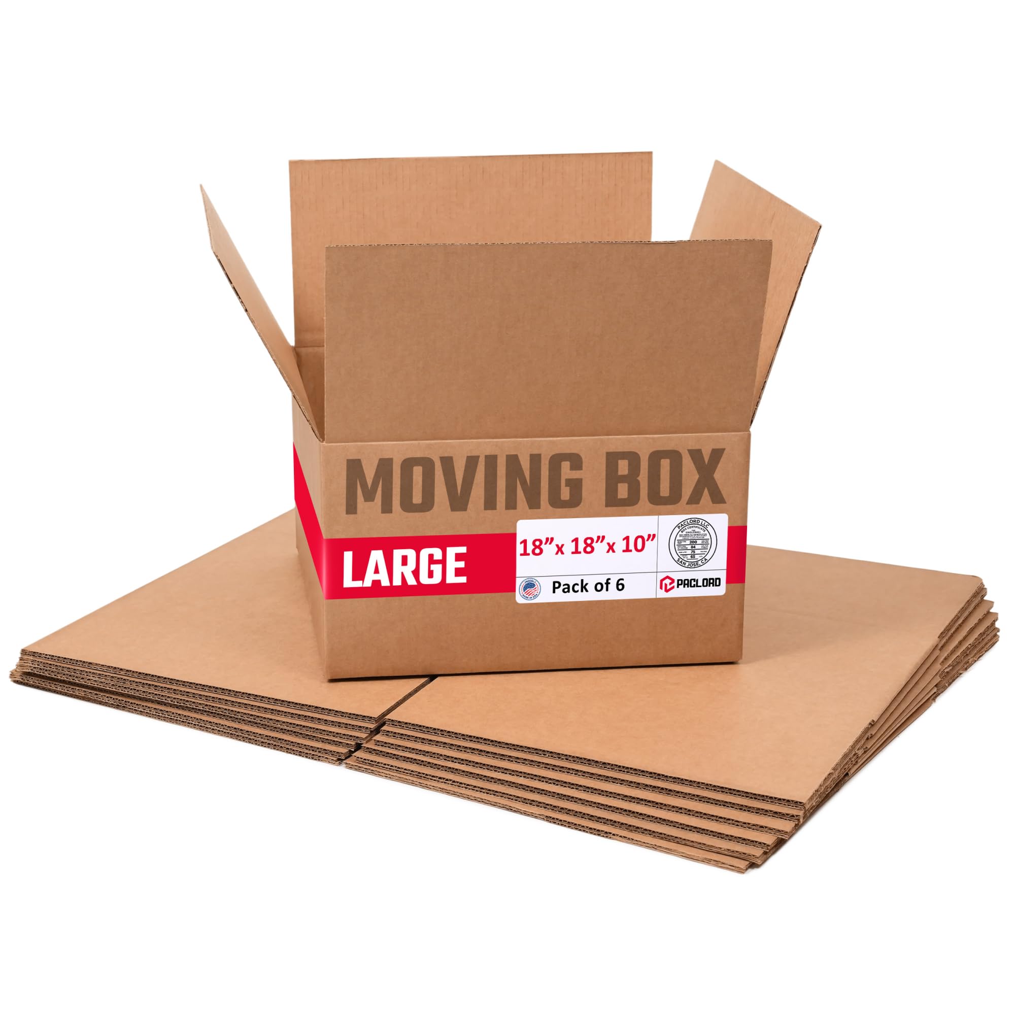 Large Moving Cardboard Boxes 18"L x 18"W x 10"H (Pack of 6) - USA-Made Packing Boxes for Moving, Shipping, or Storage - USPS, UPS, FedEx Approved - Professional Packing Supplies | USA-Made Packing Boxes for Moving, Shipping, or Storage - USPS, UPS, FedEx Approved - Professional Packing Supplies