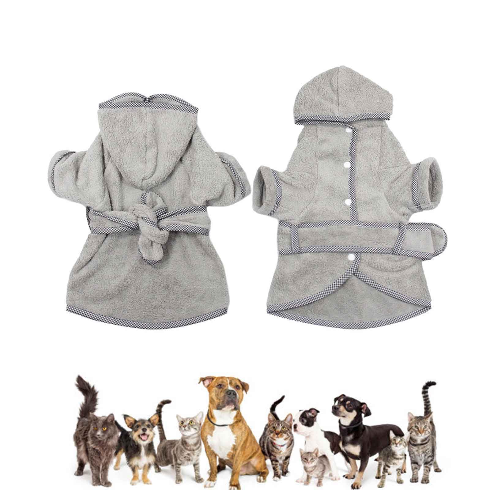 Pet Bathrobe Accappatoio per Cani per Il Dopo Bagno, Asciugamano per Animali da Bagno, Accappatoio con Cappuccio per Cani E Gatti di Tutte Le Razze, Asciugamano Assorbente,Grigio,3XL