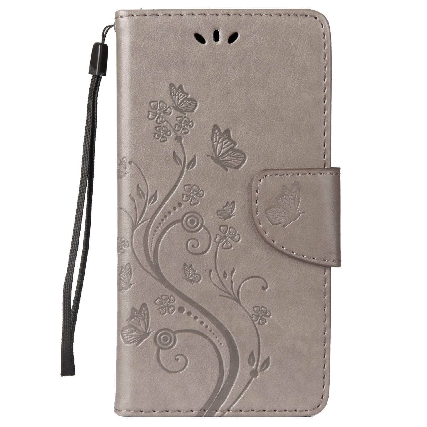 LEMORRYCase Compatible with Google Pixel Case Leather Flip Wallet Pouch Slim Fit Bumper Protection Magnetic Strap Stand Card Slot Soft TPU Cover for Google Pixel, Lucky Grass Gray