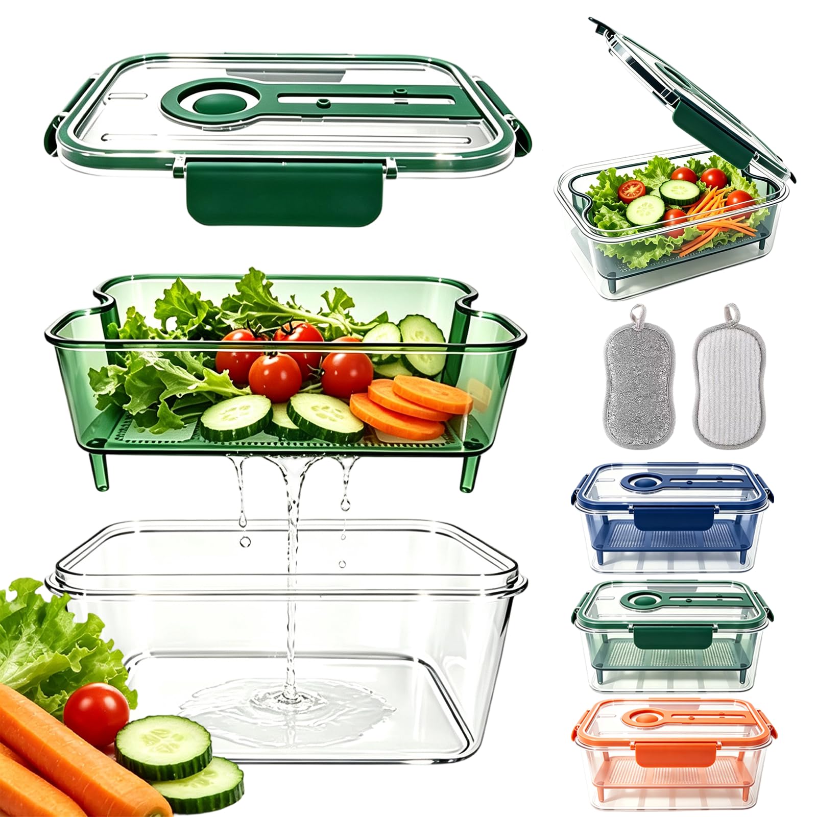 Jmwub Food Storage Containers for Fridge with Removable Colander (Green)
