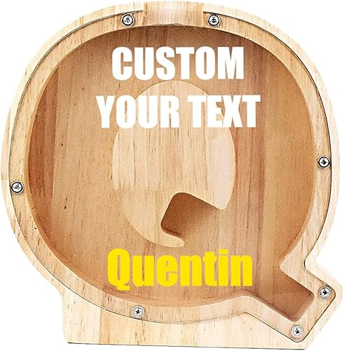 Miniatura 7 de Alcancía de monedas personalizada, juguete de madera con nombre personalizado, letras creativas del alfabeto inglés de veintiséis, caja de ahorro de