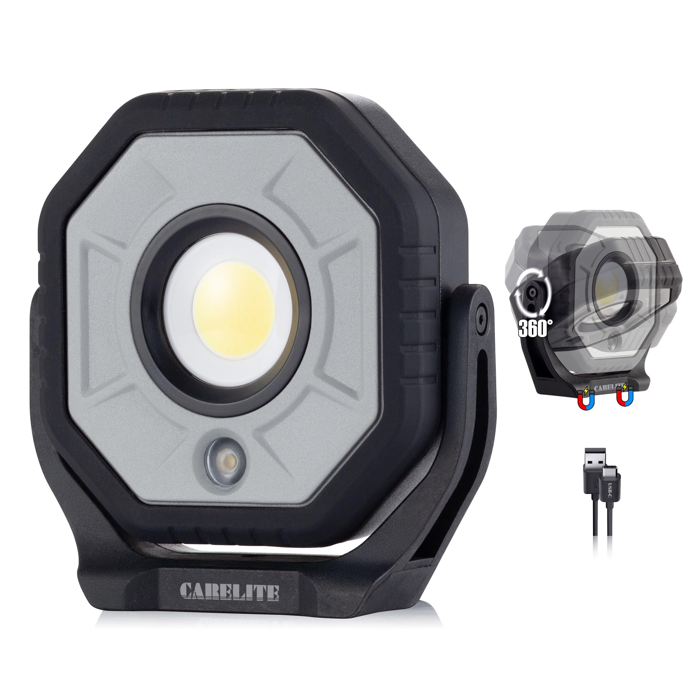 1500 Lumen Magnetic Work Light – 4-Mode Rechargeable COB Floodlight & Spotlight With 360° Rotation, IP65 Waterproof, 5200mAh Battery For Mechanics & Outdoors