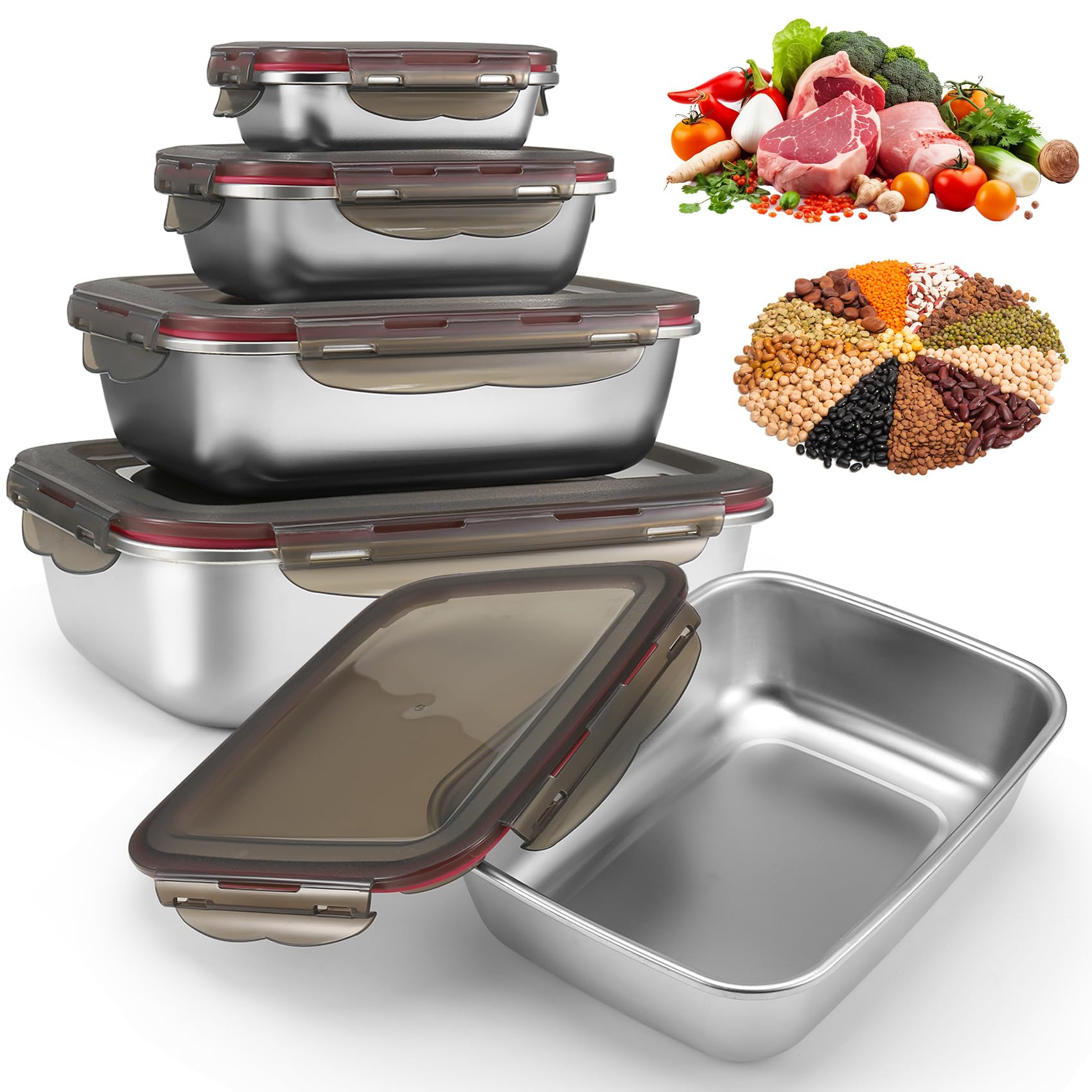 Juwacoo 4 Pcs Leak-Proof Stainless Steel Food Storage Containers with lids, Lunch boxes, food freezer containers, Metal Storage Container for Lunch,Freezer Safe, (220ml/600ml/1500ml/2900ml)