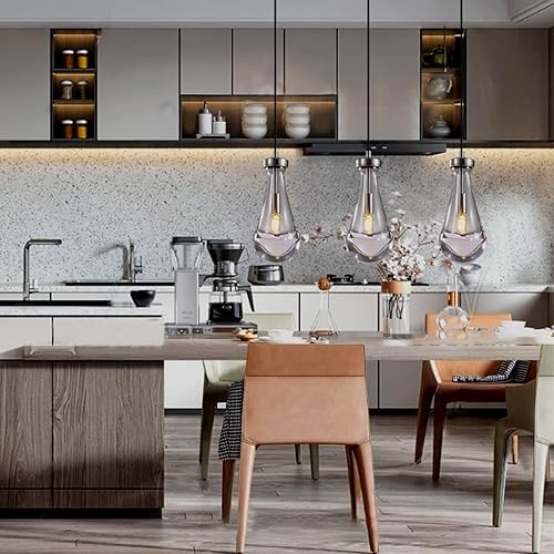 Miniatura 5 de Juego de dos luces colgantes de gota de lluvia, luces colgantes de níquel para isla de cocina, iluminación colgante de interior, lámparas colgantes,