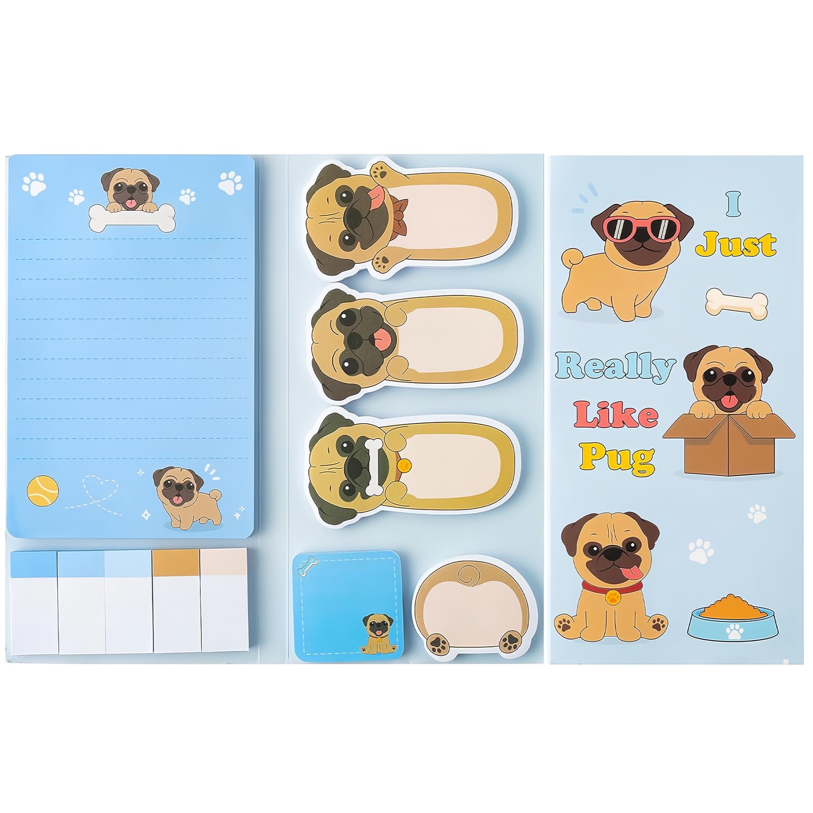 440 Sheets Cute Dog Sticky Note Set, Pug Self-Stick Notes Pads Writing Notepads Animal Tabs Self Adhesive I Just Really Like Dog Sticky Notes for Home Office School Supplies