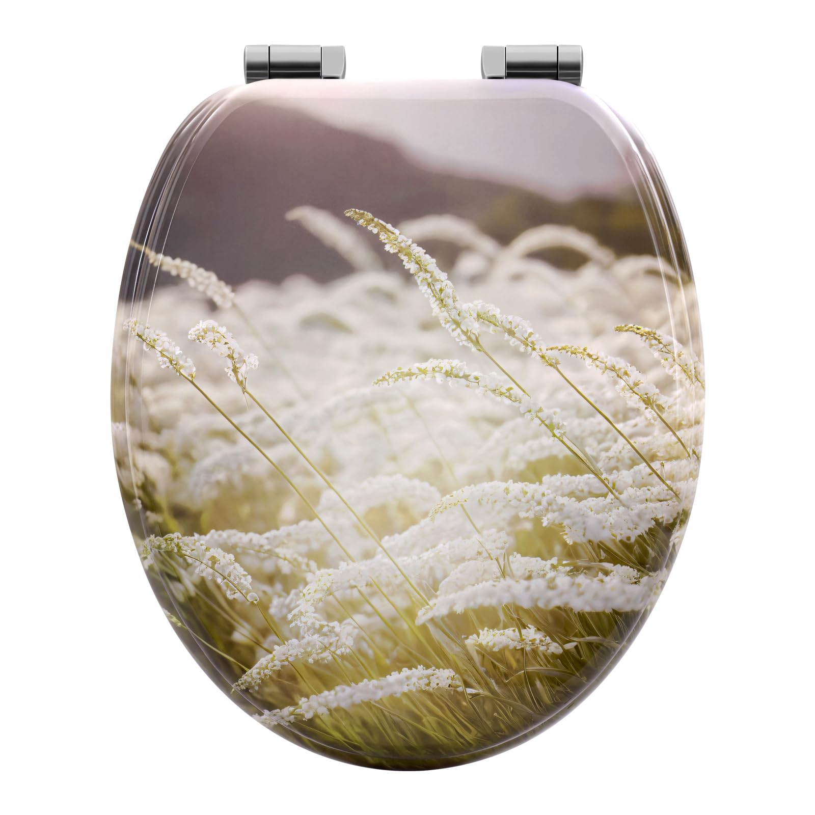 WOLTU Toilet Seat, O-Shaped Loo Seat with Soft Close and Quick Release Functions, with Adjustable Hinges, Upgraded Mounting Set for Different Types of Toilets, Reeds Pattern