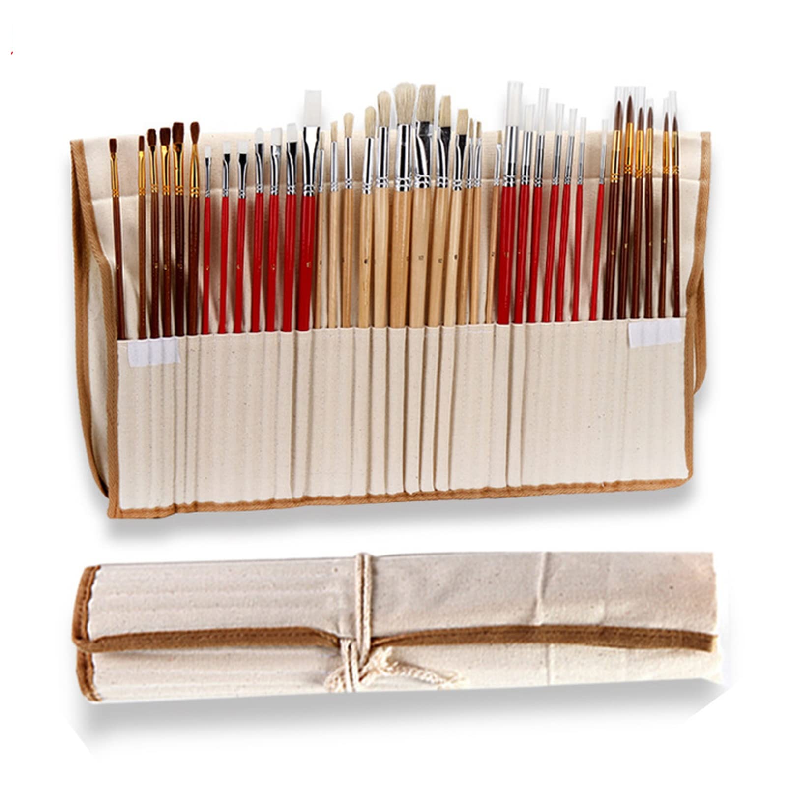 Cepillo De Pintura 38 PCS/Set Pinceles de Pintura con Caja de Lienzo Caja de Madera Long Manera de Madera SINTETICOS Suministros de Arte for el petróleo Acrílico Acuarela Pintura Cepillos De Pintura