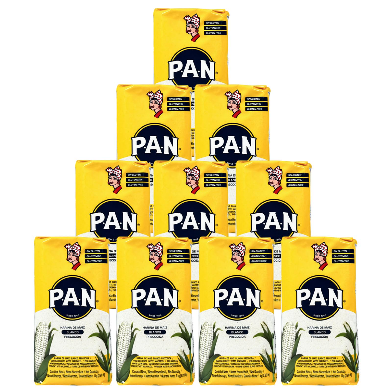 10er Pack (10x1kg) Harina Pan Vorgekochtes WEISSES Maismehl (Papa Vo®)
