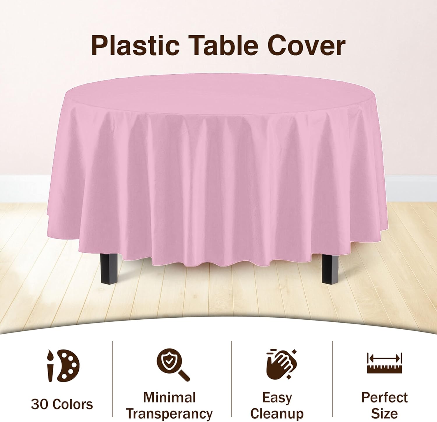Party Solids Pink Round Plastic Tablecloth - 84 Inch, Pack Of 24