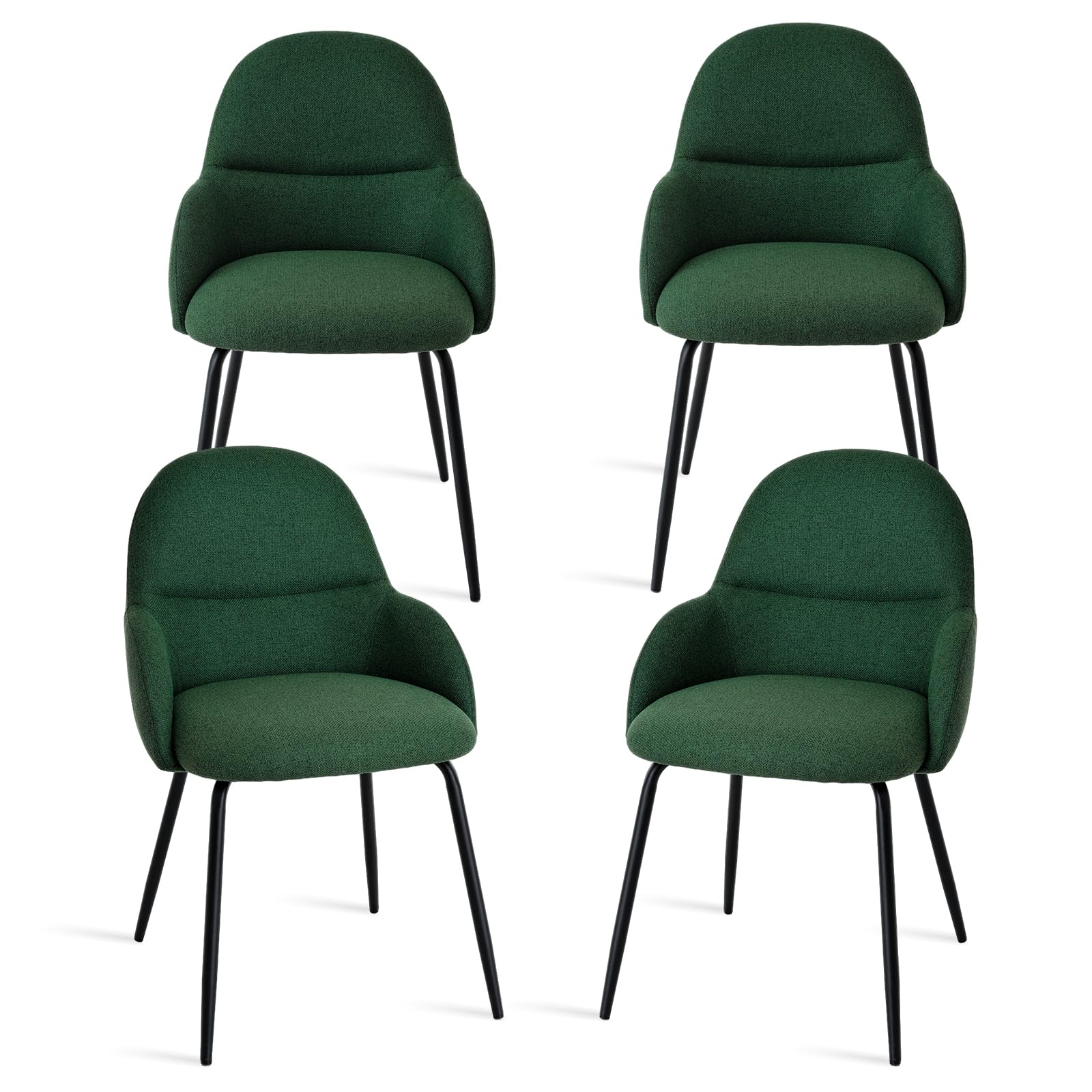 Goeurvant Dining Chairs Set of 4,Modern Kitchen Chairs with Metal Legs and Curved Backrest,Polyester Armchairs for Living Room,Dining Room,Lounge,Dark Green