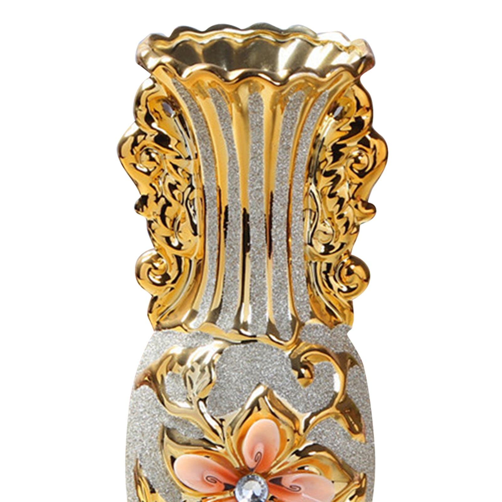Keramikvase Europäischer Stil Blumenvasen Deko Ornament Tischdeko Goldene Muster Eleganz Aus für Hochzeit Geschenk Wohnzimmer Büro Café Bar Re, StilC