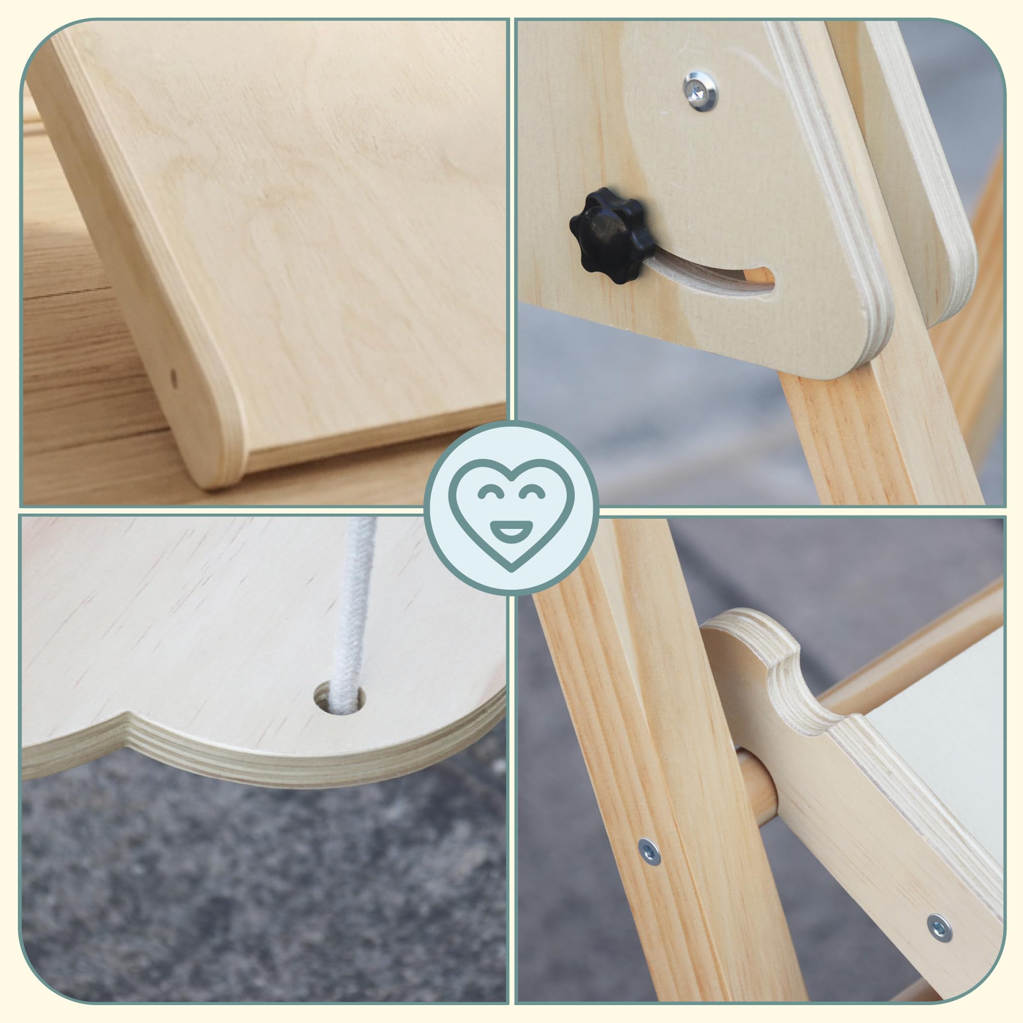 Mamabrum Indoor Spielplatz aus Holz 3in1 mit Rutsche, Kletterwand und Schaukel, klappbares Montessori Bewegungsset aus Buche, 118 x 105 x 119,5 cm, ab 3 Jahren