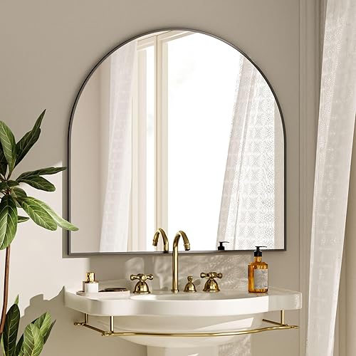 Miniatura 8 de Espejo de pared arqueado, espejo de baño de arco de 20 x 30 pulgadas, espejo de tocador montado en la pared con marco de metal de arco, espejo de