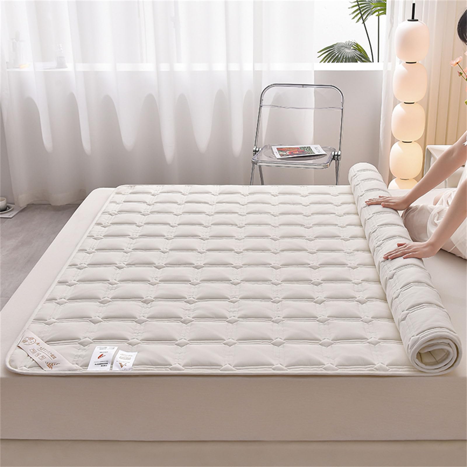Odot Coprimaterasso Protettivo Tinta Unita, Coprimaterassi Singolo Matrimoniale con 4 Angoli Elasticizzati, Proteggi Materasso Trapuntato, Adatto per Materasso (120x190cm,Bianco A