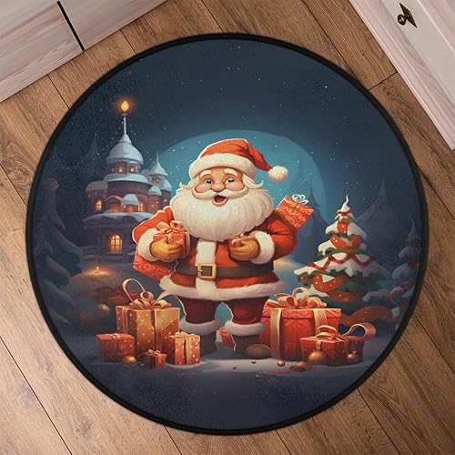 Miniatura 6 de Christmas Scene Winter Santa Claus (4) Round Area Rug 3ft Machine Washable Circular Rugs for Dining Room Table Bedroom Playroom Throw Rugs for Dog