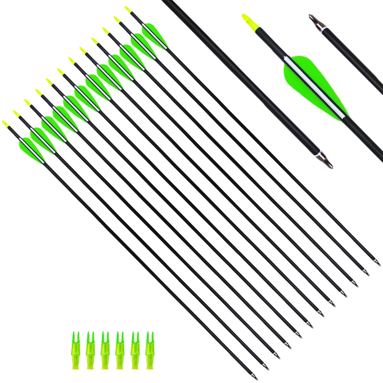 XTCXCARCHERY 31.5Inch Carbon Arrow Targeting Practice Hunting Arrows Spine 400 for Compound & Recurve & English Long Bow with Removable Tips (Pack of 12) (12, White&Green)