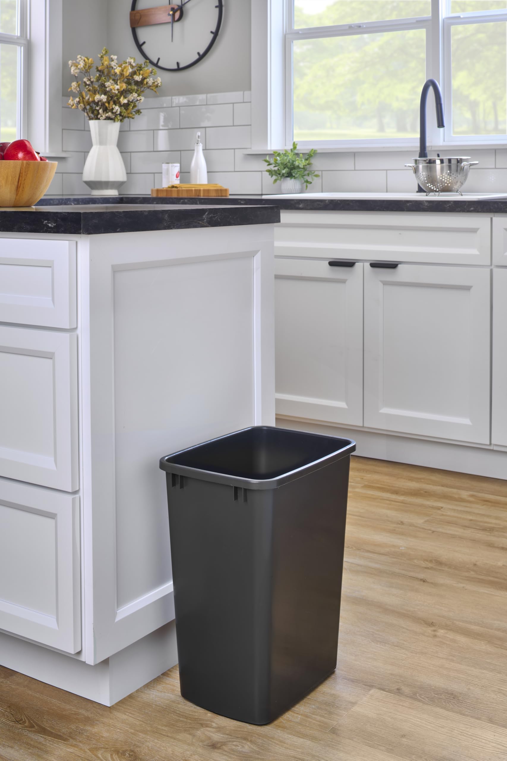 Rev-A-Shelf Polymer Replacement 35 Quart Trash Bin Recycle Waste Garbage Container for Kitchen Cabinet Pullouts, Black, 2 Pack, RV-35-18-2