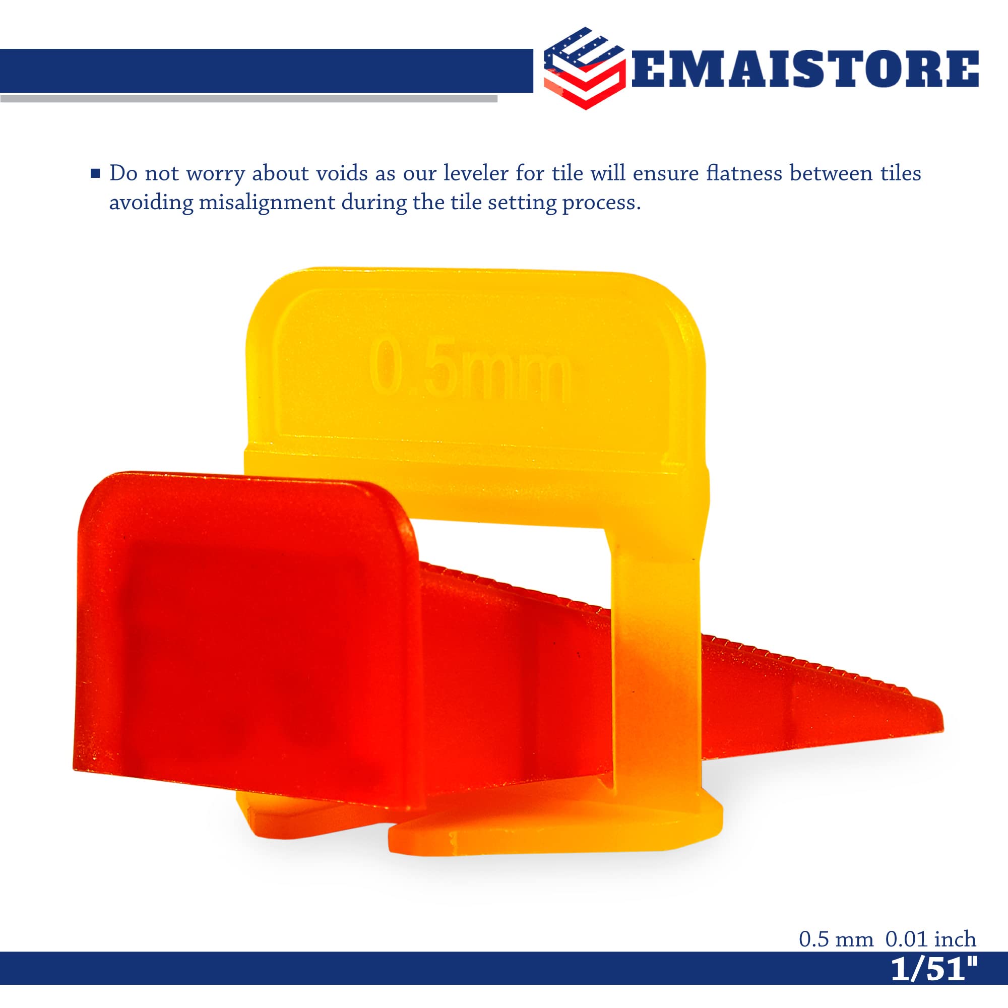 Emaistore Tile Leveling System (1/51 Inch) – 600 Tile Spacers – Compatible with Most Wedges for Smooth, Seamless Floor & Wall Tile Installation – 0.5mm Ceramic & Stone Spacers