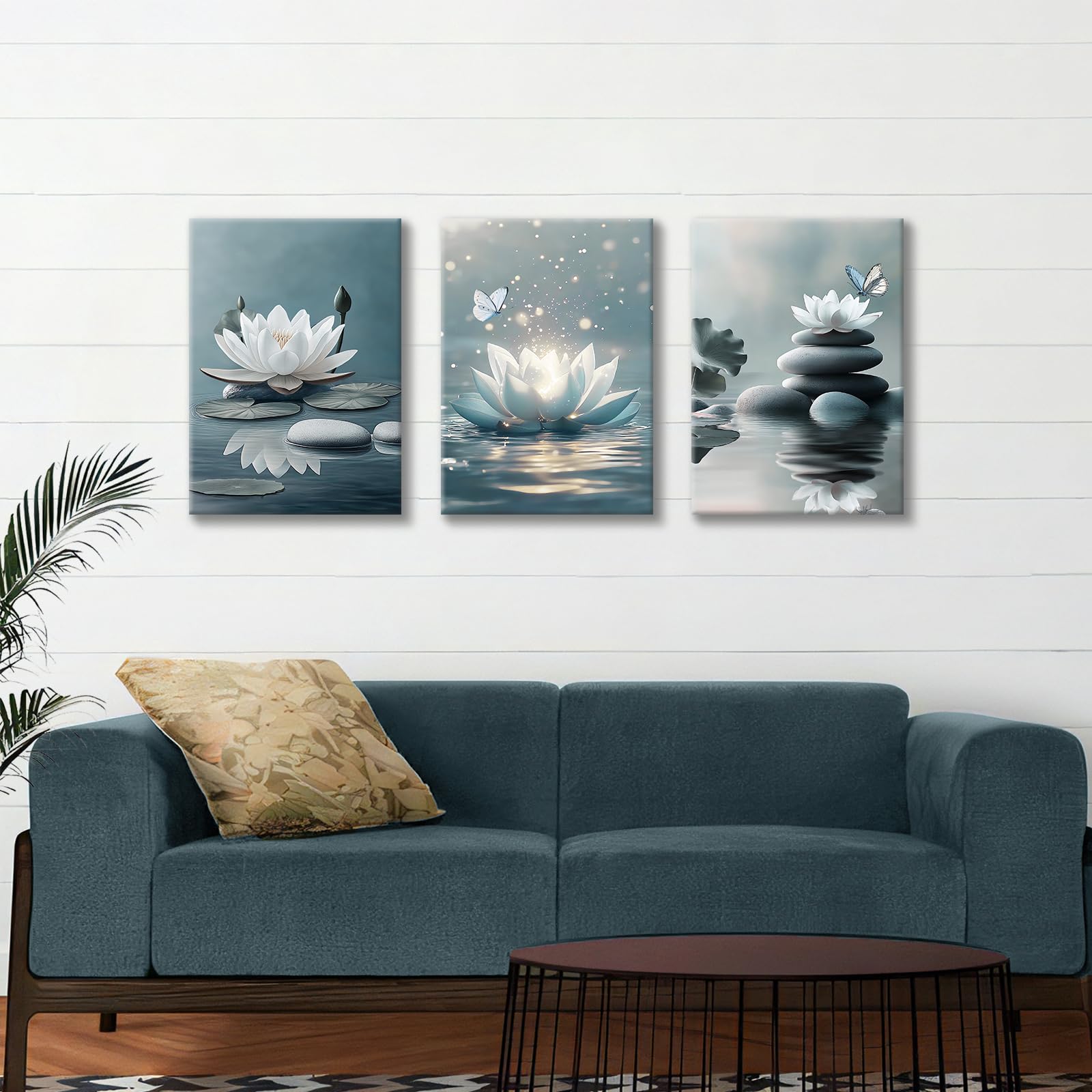 3Pcs Blue Grey Zen Canvas Wall Art - Image 4