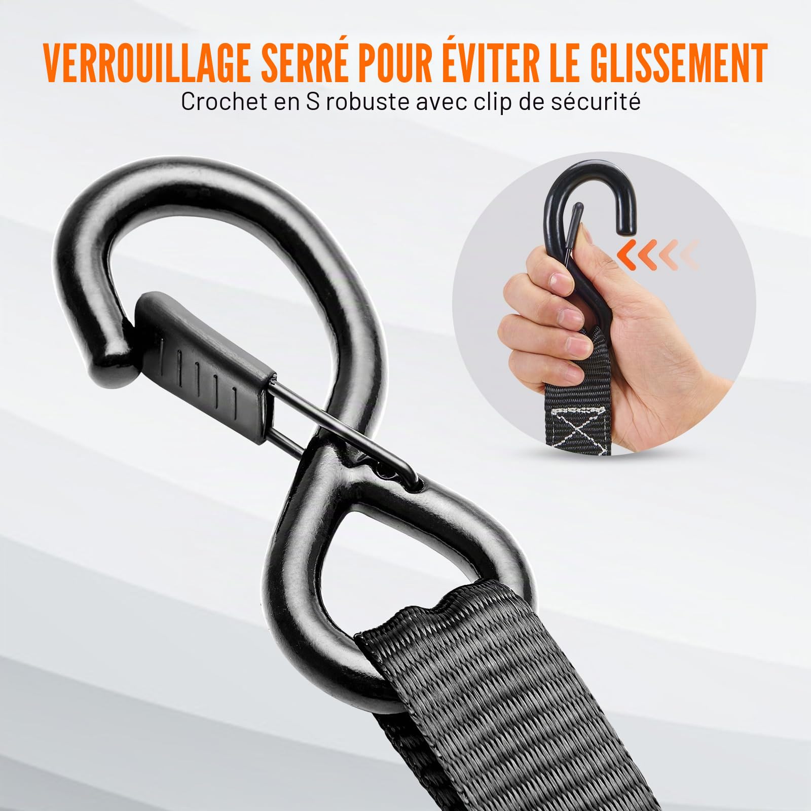VEVOR Sangle à Cliquet Lot de 4 Sangles d'Arrimage Résistance à la Rupture Maximale 2362 kg 0,04x2,4 m pour Sécuriser Cargaisons, Appareils Électroménagers, Équipement de Jardin, Motos, Déménagement