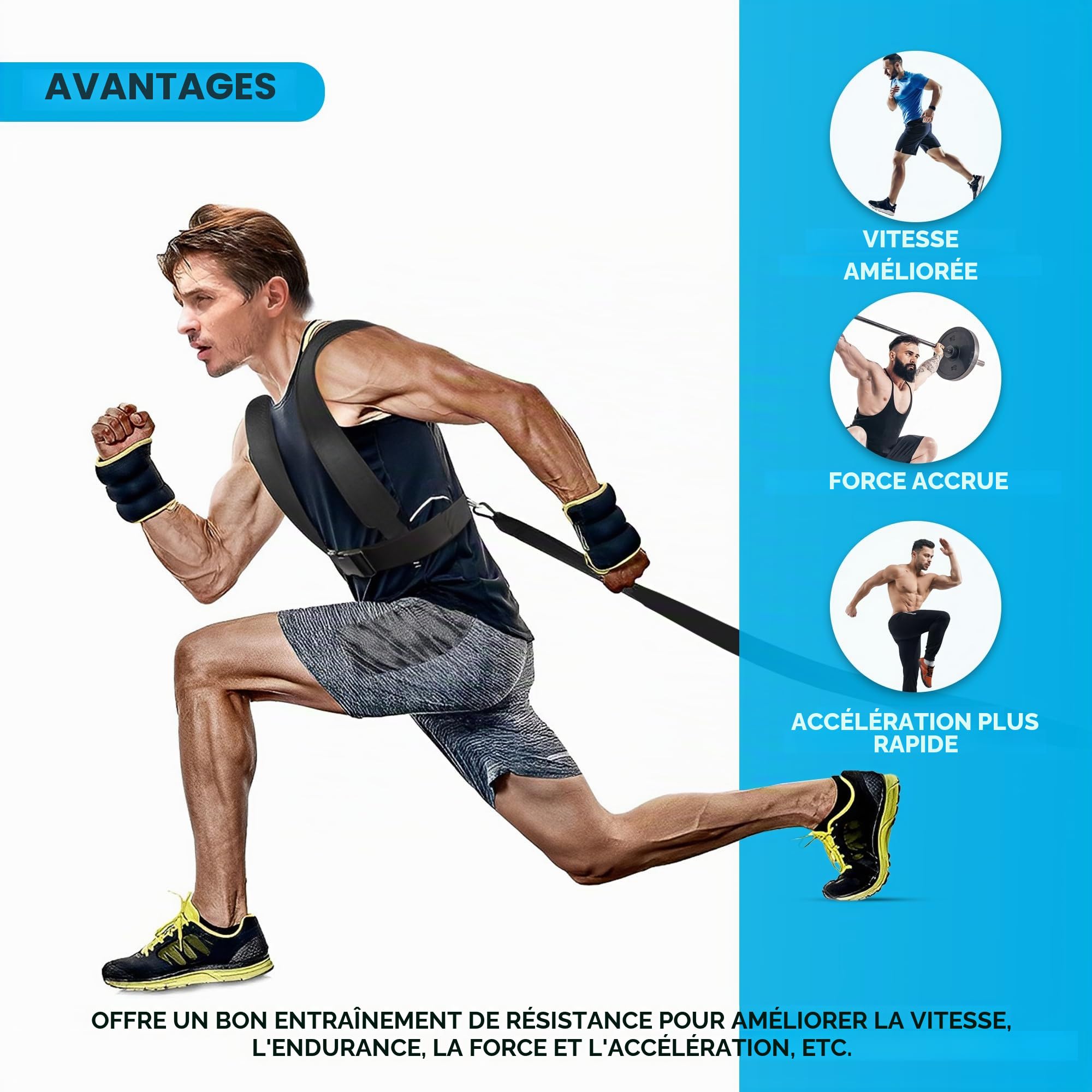 Bande de Force Rapide Avec Sac - Entraînement de Force, Colonne, Évacuation de la Vitesse, Résistance et Réactivité - Sangle d'Entraînement