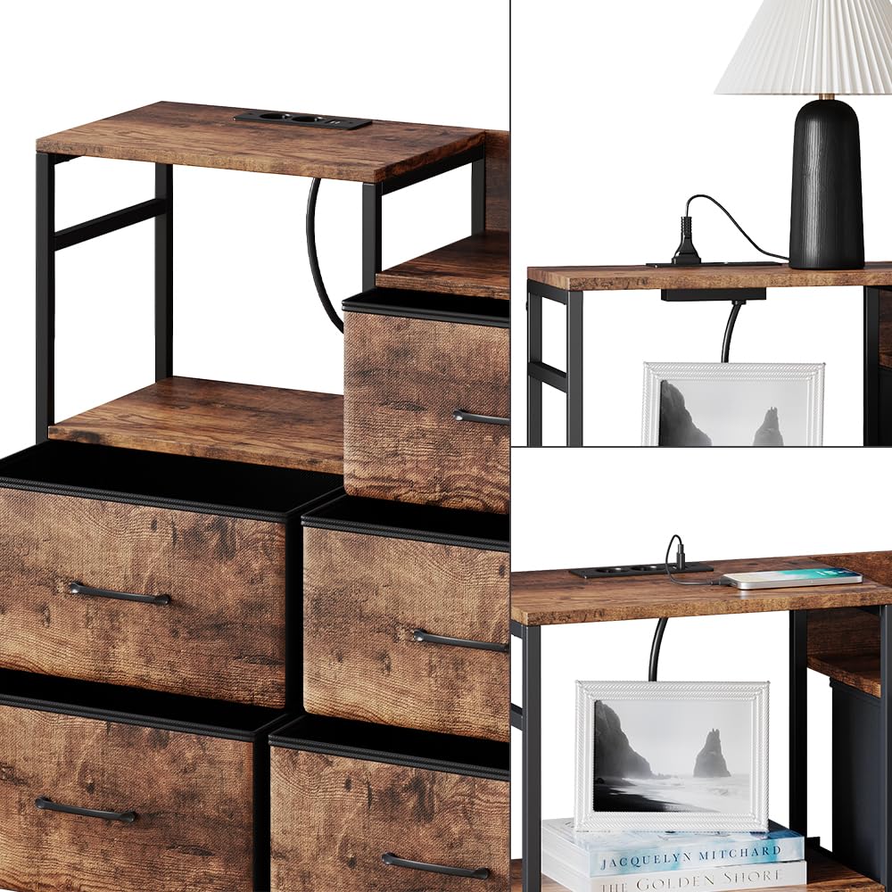 Vicco Sideboard Brian, Chêne, 88x30cm avec 8 tiroirs et USB, pour Le Rangement avec Port de Charge USB intégré