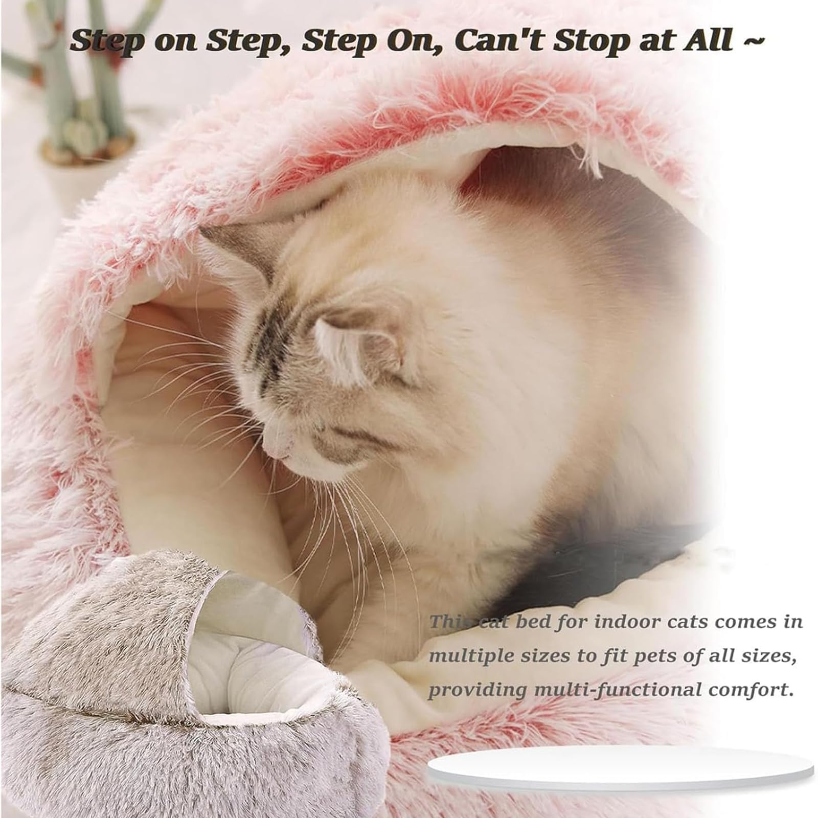 سرير عش لابكاتز من لابكاتز، عش لابكاتز، عش لابكاتز، سرير دائري مخملي منفوش للحيوانات الاليفة، سرير قطط مغطى، سرير مريح بغطاء للراس (40 سم/15.8 انش، بي)