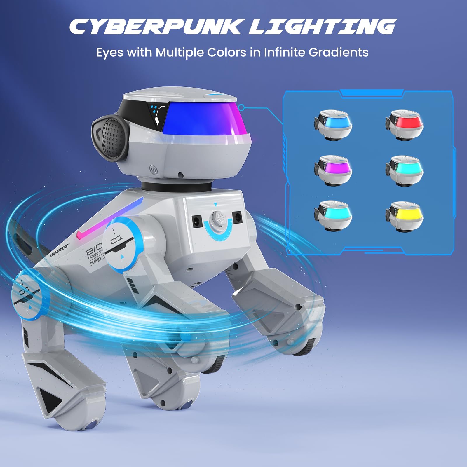 SIMREX Robot cane giocattolo per bambini, cane robot intelligente interattivo con sensore tattile, telecomando Bluetooth, trucchi danza, occhi LED, regalo di compleanno per ragazzi e ragazze, grigio