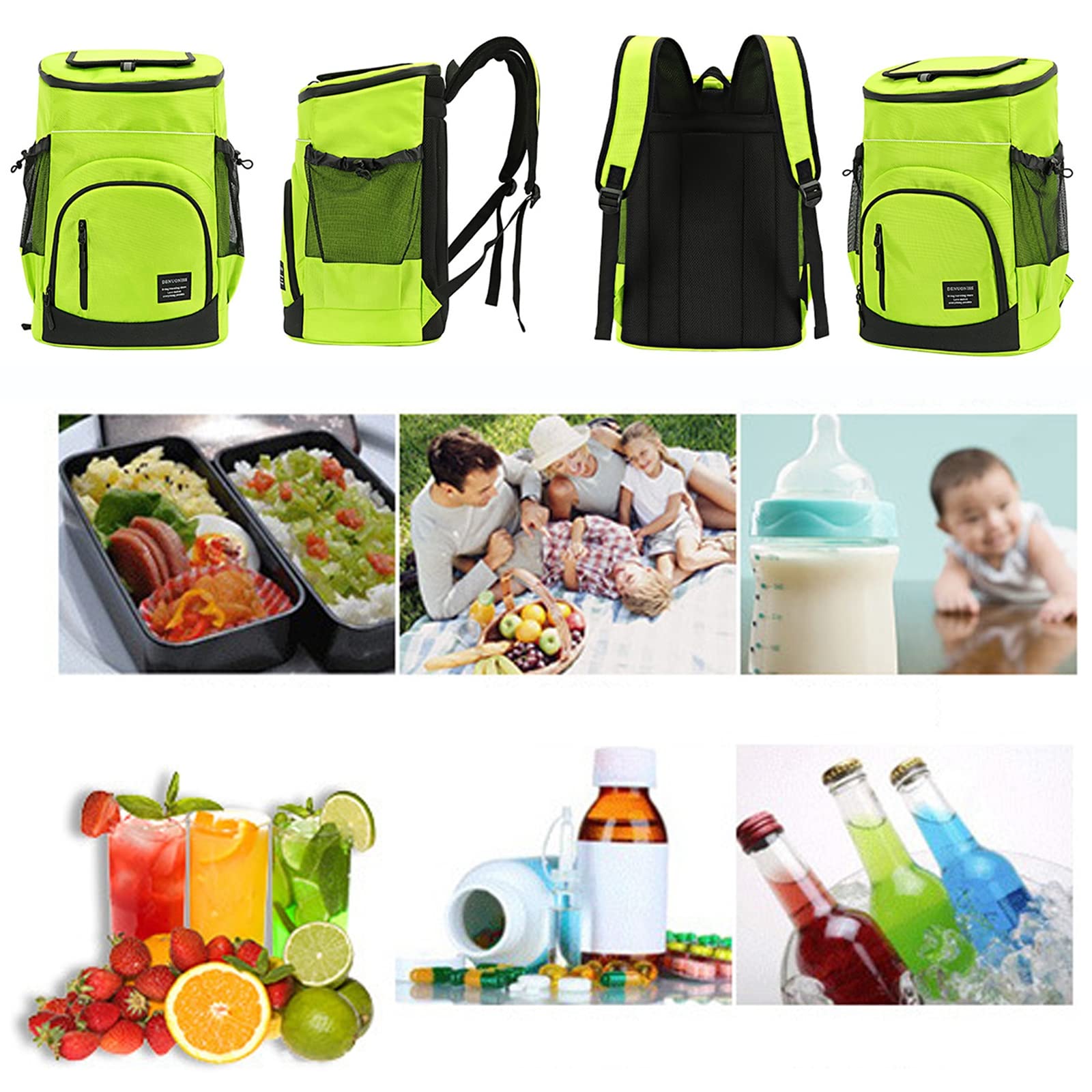33L Kühltasche Gross, Wasserdichten Isolierter Rucksäcke Cooler Bag, Kaltes Bier Picknick Rucksack Mit Kühlfach, Picknickkorb 2-4 Personen, Mobiler Kühlschrank Fürs Auto (Blau)