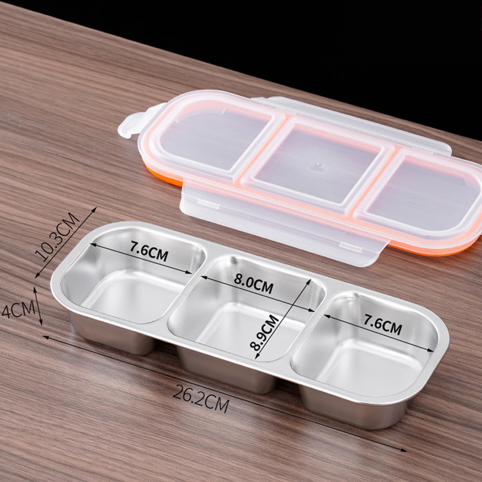 Yanhalo Snack Containers Reusable,2PCs Stainless Steel 3 Compartment Snack Containers, Dishwasher Reusable Condiment Containers with Lids, Snacks Dips Takeout Travel and Outdoor Camping